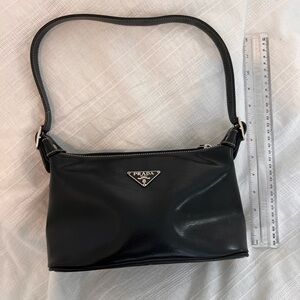 Prada Black Leather Shoulder Bag with Silver Hardware